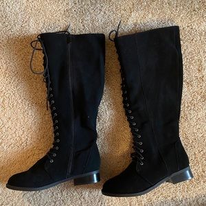 Torrid lace up knee high suede boots
